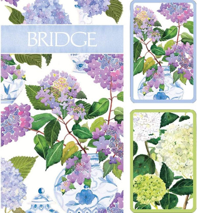 Caspari Bridge Gift Set, Hydrangeas And Porcelain (GS147)
