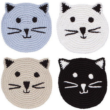 Now Designs Meow & Furever Crochet Coasters, Set of 4 Assorted (JCO3126D)