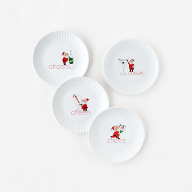 One Hundred 80 Degrees, 7.5" Melamine "Paper" Plates, Cocktails with Santa (ME0547)