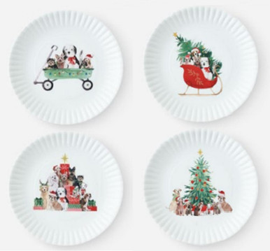 One Hundred 80 Degrees 9" Melamine "Paper" Plates, Santa Paws - Set of 4 (ME0803)