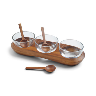 Nambé Cooper Triple Condiment Server w/ Spoons (MT1402)