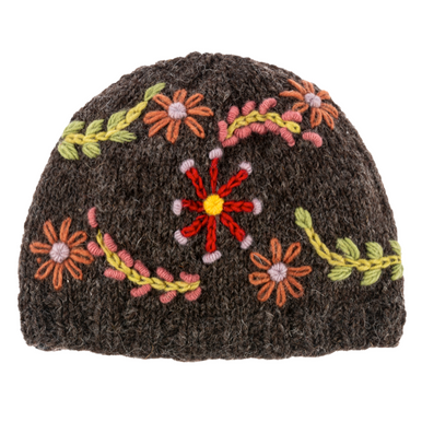 Ganz Knit Embroidered Floral Winter Hat, Gray (MX194498A)