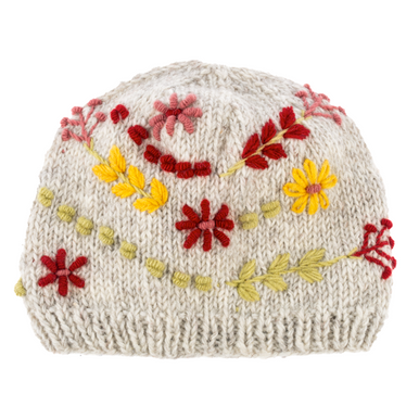 Ganz Knit Embroidered Floral Winter Hat, White (MX194498B)