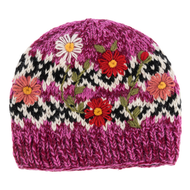 Ganz Knit Beanie Floral Hat, Pink (MX200261A)