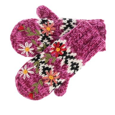 Ganz Knit Floral Mittens, Pink (MX200263B)