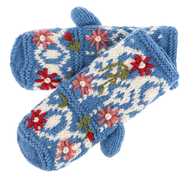 Ganz Knit Floral Mittens, Blue (MX200263C)