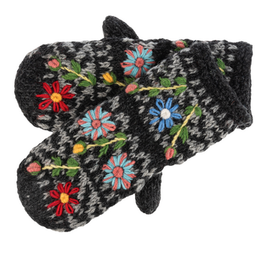 Ganz Knit Floral Mittens, Black (MX200263D)