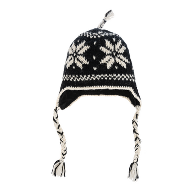 Ganz Nordic Knit Hat with Tassels, Black with Snowflakes (MX200271A)