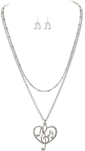 Rain Necklace & Earrings Set, Musical Noted Heart (N2470S)