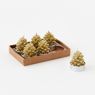 One Hundred 80 Degrees Gold Pinecone Tea Lights, Box of 6 (NE0433)