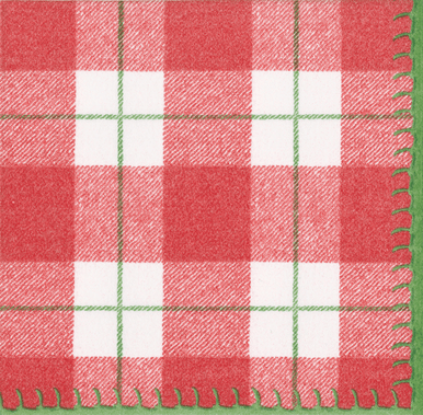 Caspari Paper Linen Dinner Napkins, Plaid Check Red - 2 Packs (14800DG)