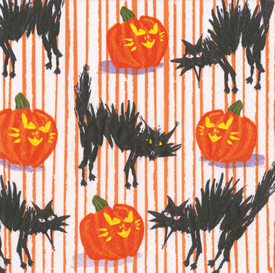 Caspari Paper Beverage Napkins, Halloween Cats - 2 Packs (18280C)