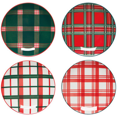 Now Designs Appetizer Plates, Holiday Plaid - Set of 4 (NPT2369D)
