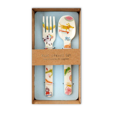 One Hundred 80 Degrees Kid's Spoon & Fork Set, Animal (SI0614)