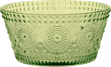 Boston International Vintage-Inspired Glass Small Bowl with Embossed Floral Pattern, Olive Green Codi (TEL25401)