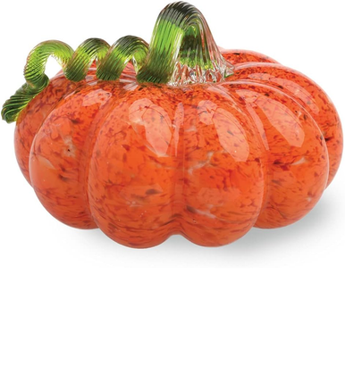 Boston International Small Glass Pumpkin, Orange with Green Stem (DLA15606)