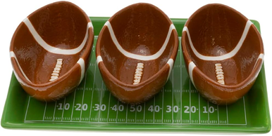 Boston International Serving Tray Football Party Condiment Server Platter with 3 Bowls (KAC22732)
