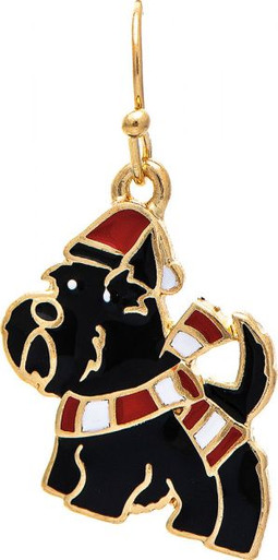 Rain Dangle Earrings, Xmas Scotty Dog - Black/Gold (XME75)